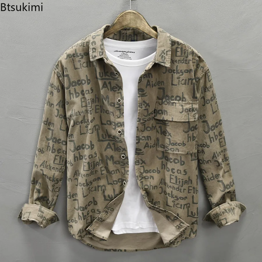 New 2025 Autumn Winter Printed Shirt Men's 100% Cotton Long Sleeved Shirts Versatile Fashion Cool Loose Casual Shirts for Men
