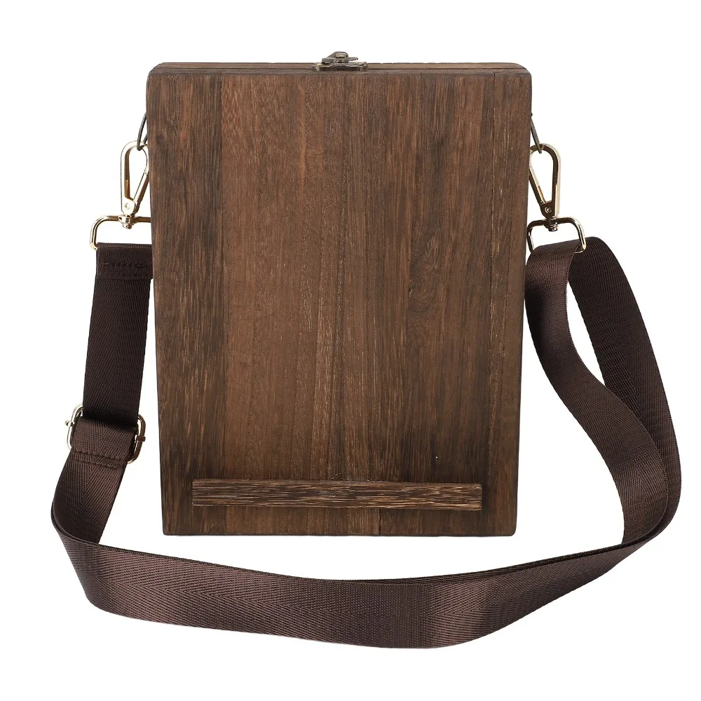 New Carbonized Brown Wooden Messenger Bag Wood Handmade Writing Box Postman Bag