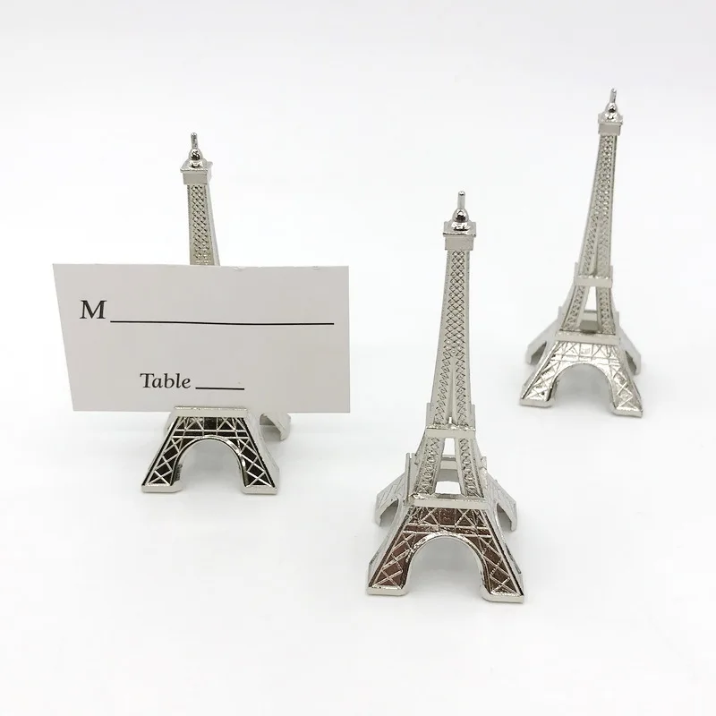 

Free Shipping 50pcs/lot wedding favor"Evening in Paris" Eiffel Tower Silver-Finish Place Card/Holder