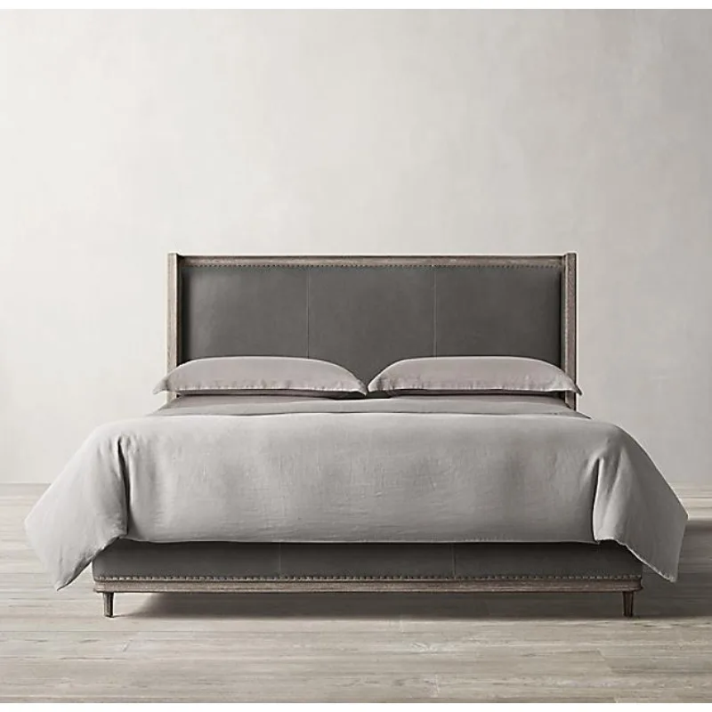 Neoclassical light luxury solid wood bed, Italian modern leather bed