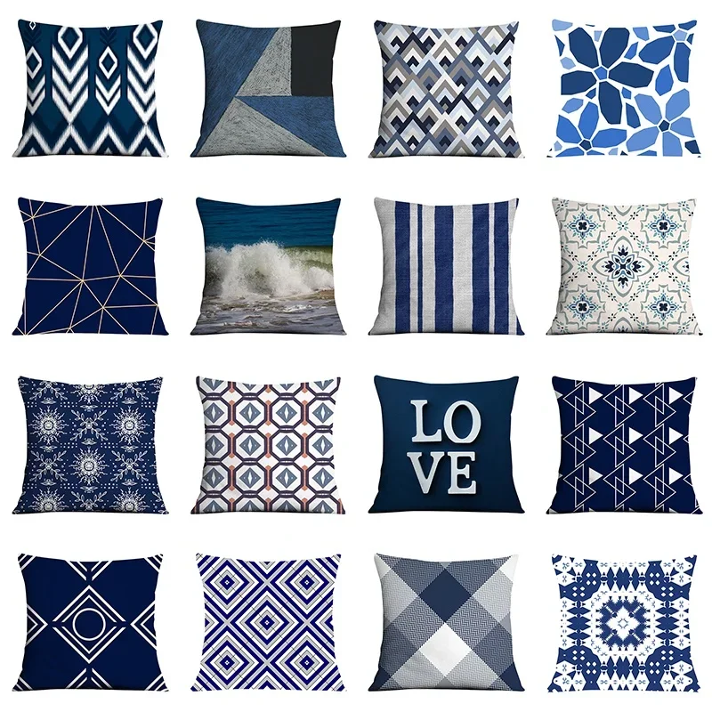 Dark Blue Geometric Pattern Auto Supplies Office Living Room Sofa Cushion Pillowcase Home Decor