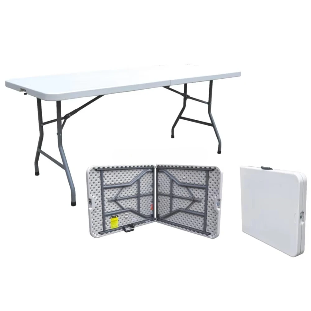#Wholesale 6-Foot White Plastic Folding Table Durable Metal Frame Lightweight Waterproof Hotel Dining Banquet Conference Caterin