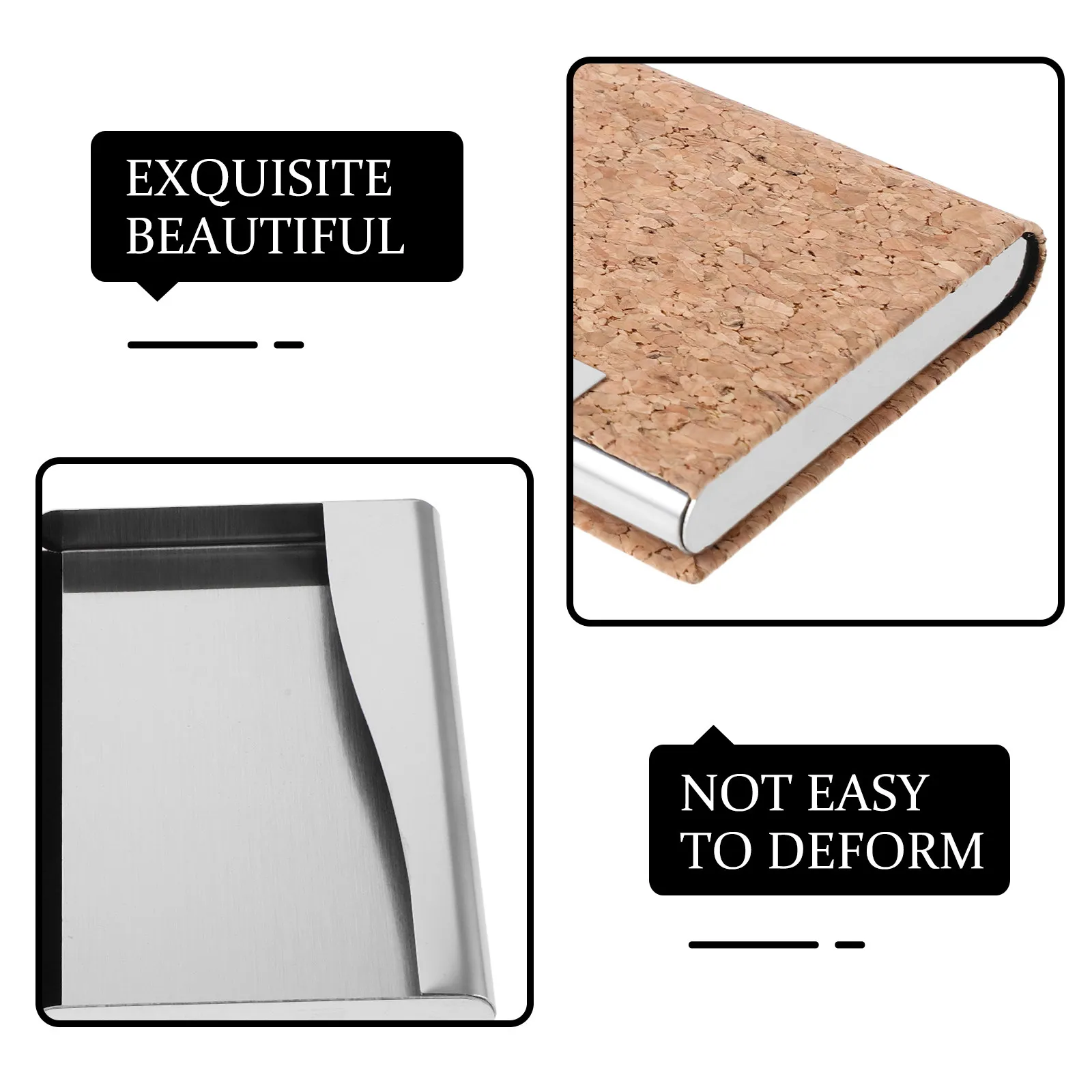 Wood Business Card Holder Slim Stainless Steel Case for Men Women Portable Office Travel Credit Id Storage Organizer