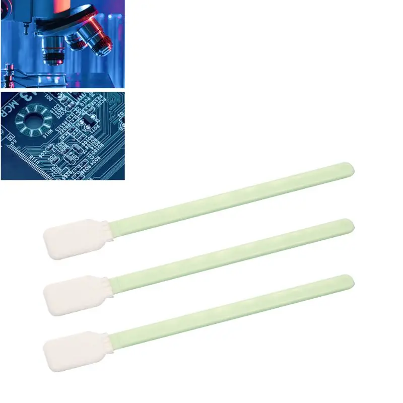 100 Pcs/Set Dupla Camada Poliéster Cabeça Retangular Limpeza Cotonetes Punho de Plástico Livre de Poeira Industrial Paddle Sticks