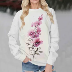 New 2024 Women Hooded less Pullover Sweatshirt Sports Casual Loose Top Flower Printing Autumn Winter Hoodies Female Streetwear