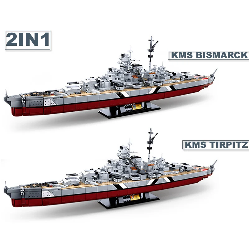 WW2 Military Warships KMS Bismarck Battleship Collection Building Blocks Bricks World War II 2 Classic Model For Children\'s gift