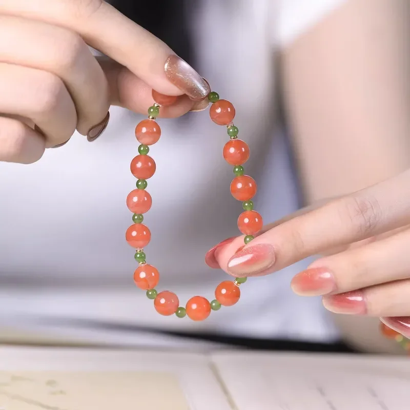 New Chinese natural ice floating south red agate jasper bracelet women's handmade beaded crystal bracelet holiday gift
