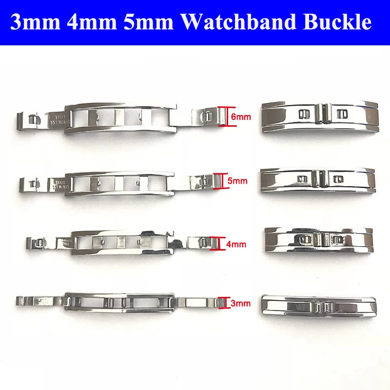 Stainless Steel Solid Double Push Button Fold Watch Buckle Butterfly Deployment Clasp Watch Band Strap Buckle 3mm 4mm 5mm 6mm