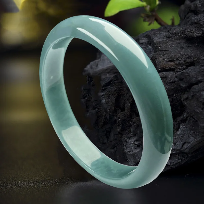 Natural Emerald 55-60mm Burmese Emerald Jade Blue-green Ice Seed Bracelet Jadeite Bangle Amulets Fashion Jewelry Gift Men Women
