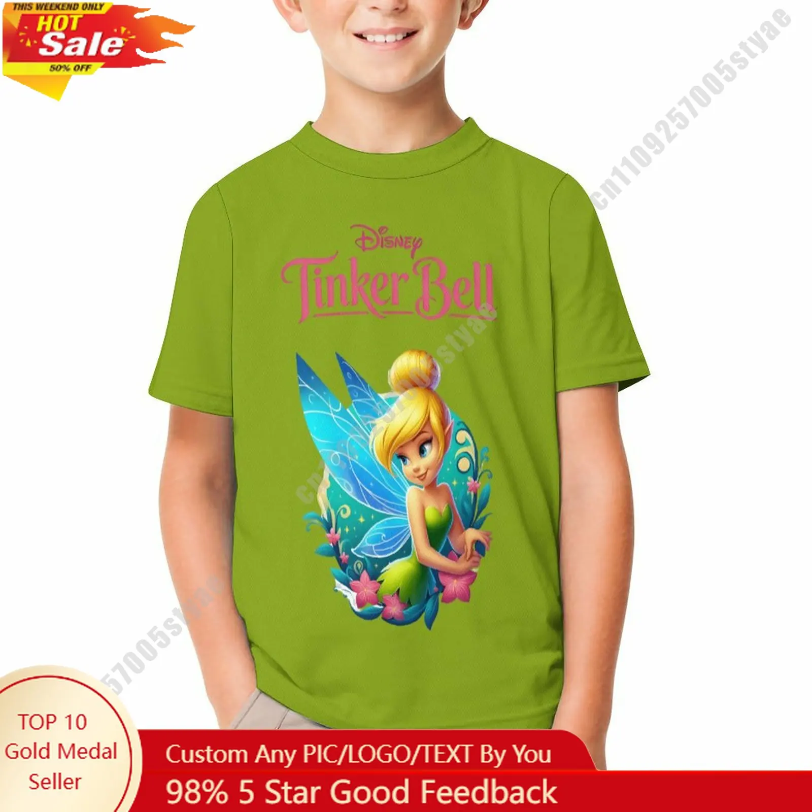 

Tinker Bell T Shirt Disney Boy Girl Custom Short Sleeve Top Breathable Soft Casual Cotton Print Summer Crew Neck Children Tee