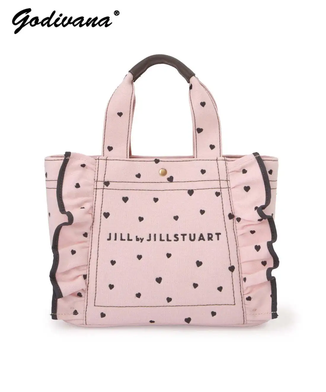 

Japanese Style New Love Embroidered Ruffle Edge Portable Women's Tote Bag Sweet Girls Sqaure Canvas Handbags