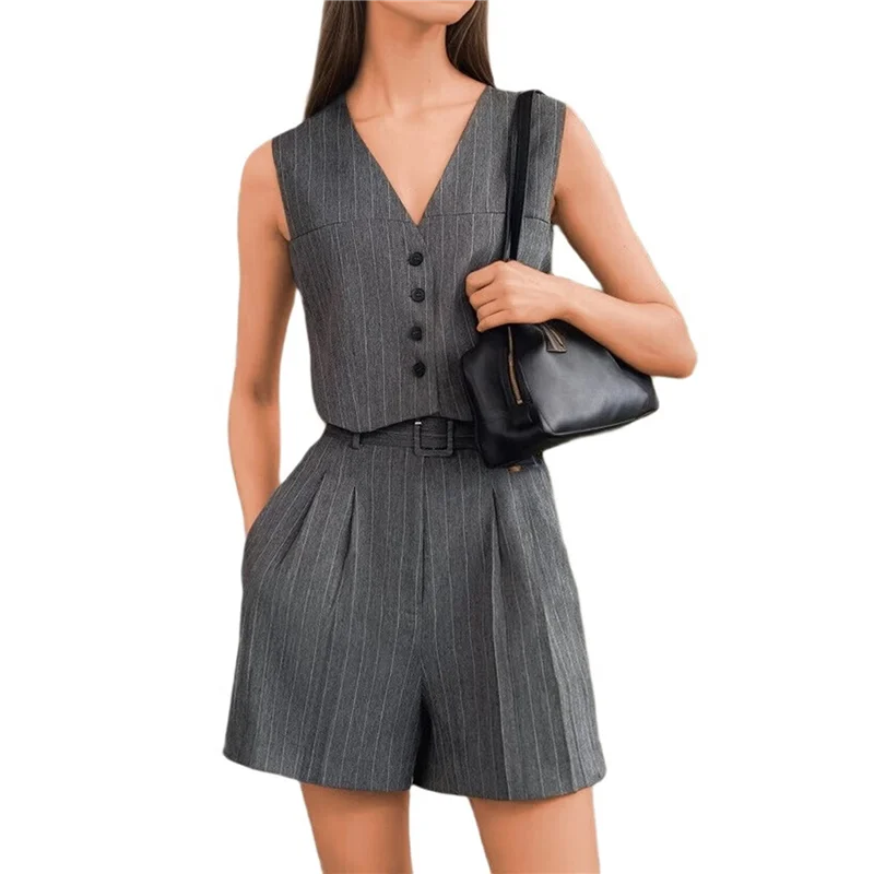 

ASDS-Women's 2 Piece Outfits Summer 2025 Casual Clothes Sleeveless Button Down Vest Shorts Lounge Sets