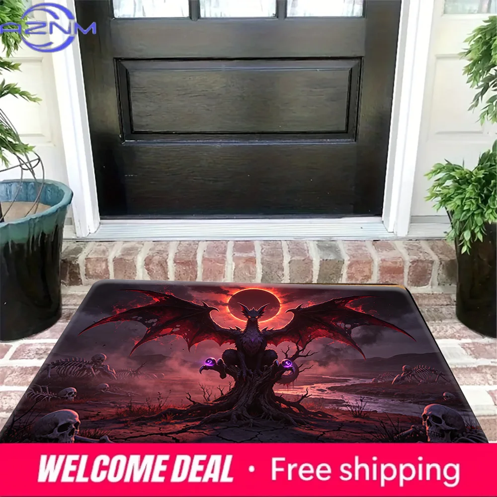 Dark Dragon Eclipse Skull Graveyard Print Non-Slip Floor Mat Doormat
