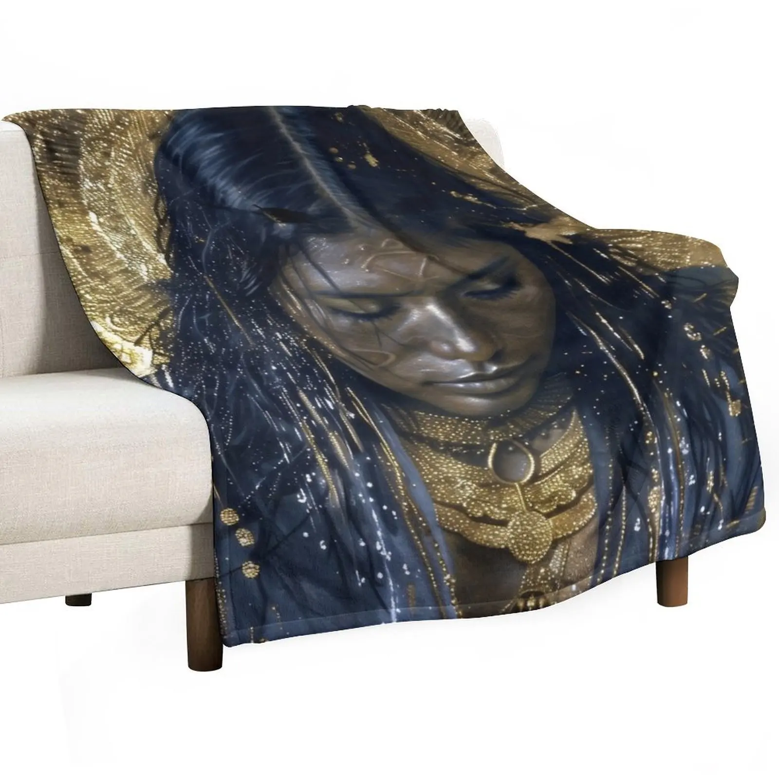 Taino Goddess Atabey Surreal Gold Art Throw Blanket For Decorative Sofa Winter beds Decorative Sofa warm winter Blankets