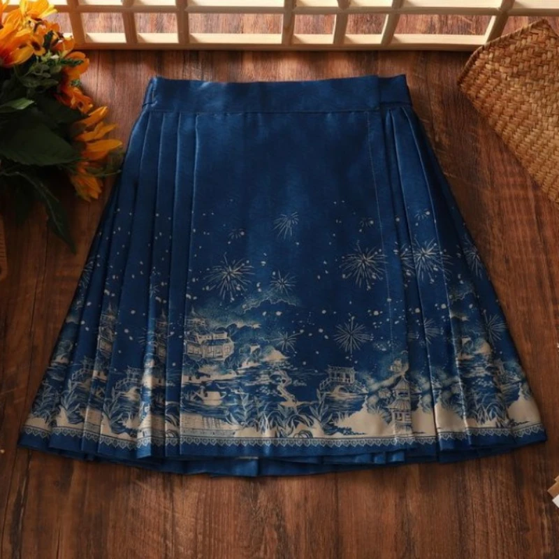 Mini Skirts Women Blue Lace-up Design Simple All-match Streetwear Chinese Style Female Clothing Summer Soft New Trendy Leisure