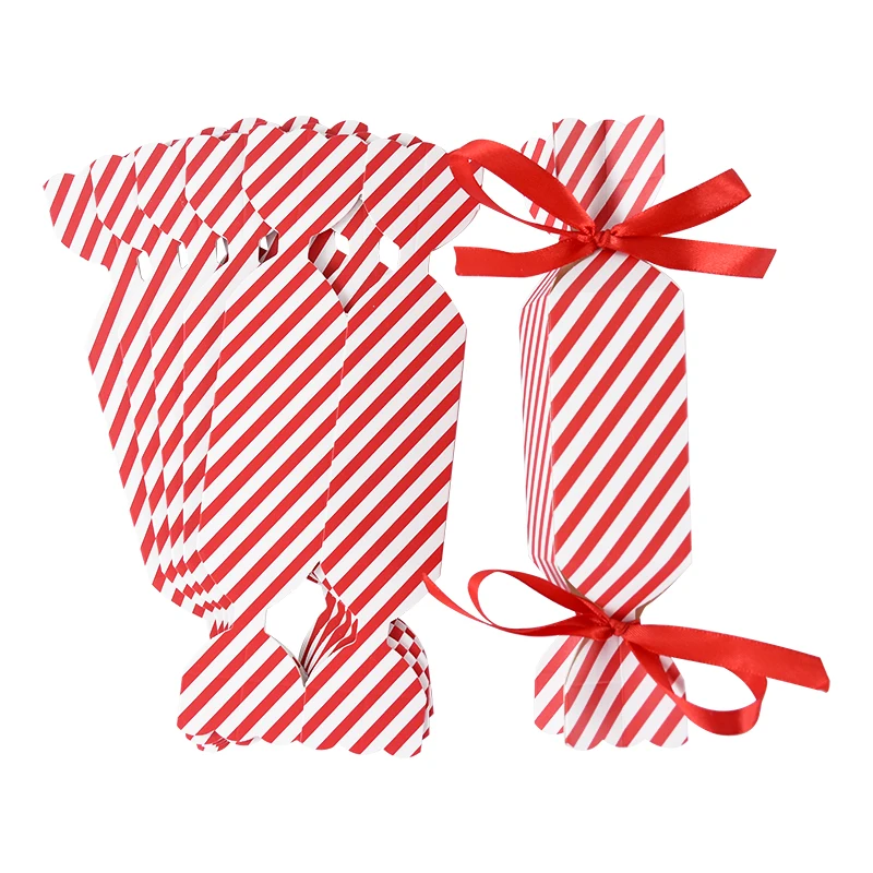 Red Striped Candy Box With Bow Creative Christmas Gift Packaging Wedding Birthday Cookie Box Christmas Decoration 2025 New Year