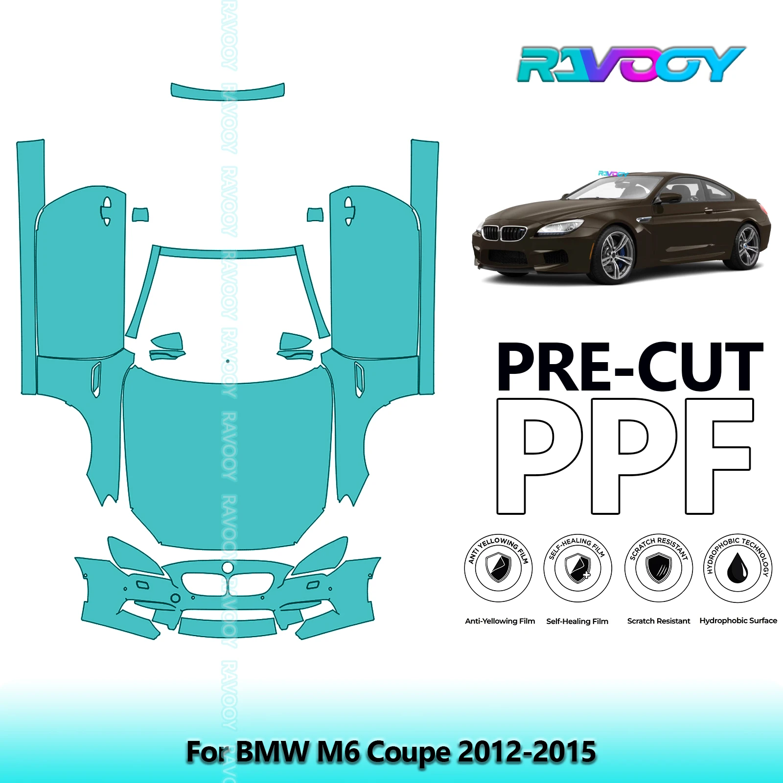 

For BMW M6 Coupe 2012-2015 8.5Mil Precut Clear Bra Front Kit+Doors Paint Protection Film PPF Clear Bra