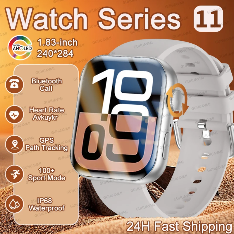 

Для IOS Series 11, глобальная версия для мужчин и женщин, 1,83 дюйма, AMOLED-дисплей, пульс, Bluetooth-вызов, GPS-трек, водонепроницаемые спортивные умные часы