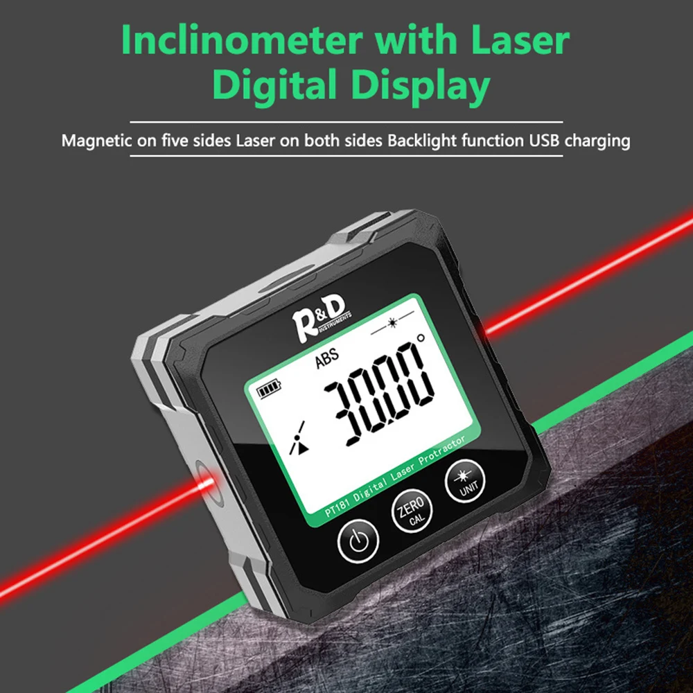 R & D PT180 PT181 Laserowy cyfrowy kątomierz kątomierz 3 w 1 Laser Level Box Type-C Ładujący miernik kątowy do domu