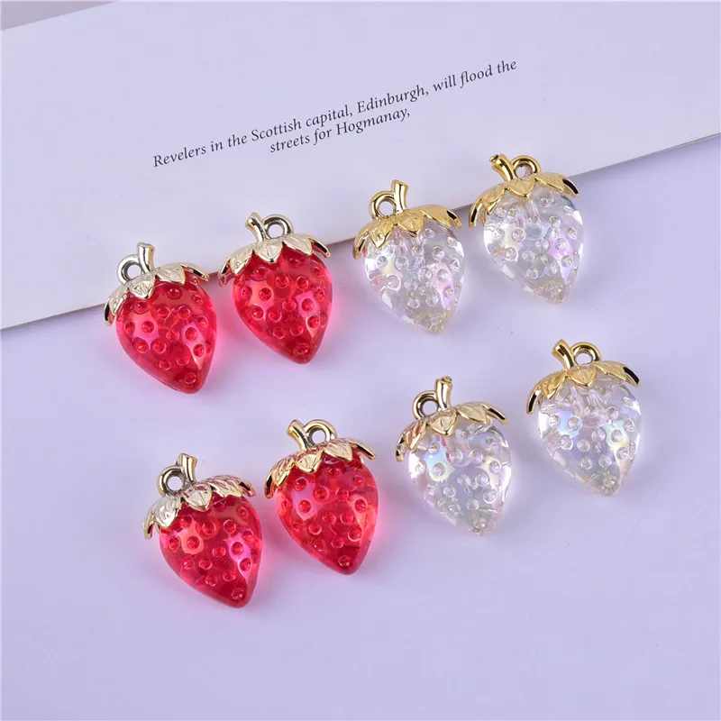 Mix 10pcs/pack 3D Strawberry Bling White and Red Color Fruit Resin Charms Earring DIY Fashion Jewelry Accessories