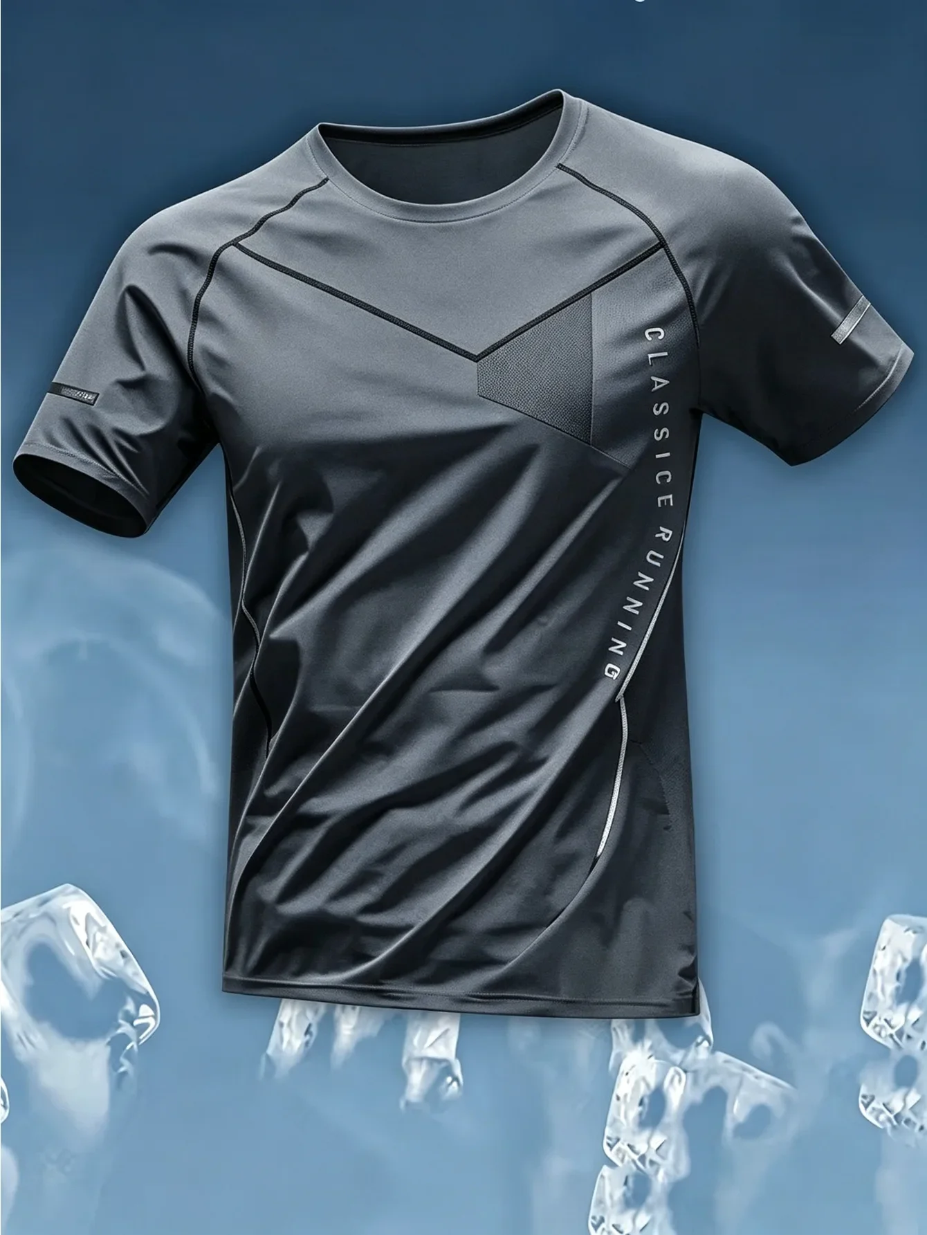 New Men 3D Graphic Print Ice Feel Sports T-shirt Quick Dry Breathable Running Badminton Training Short Sleeve Top