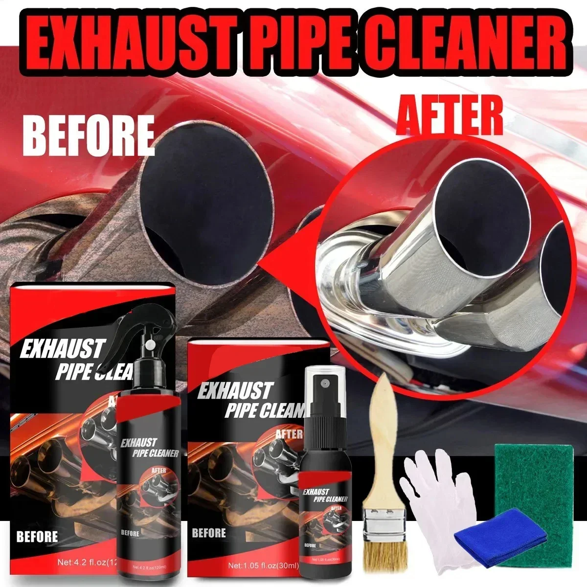 Car Exhaust Pipe Cleaner Kit Multi-Purpose Metal Pipe Derusting Spray Rust Remover Car Motorcycle Maintenance