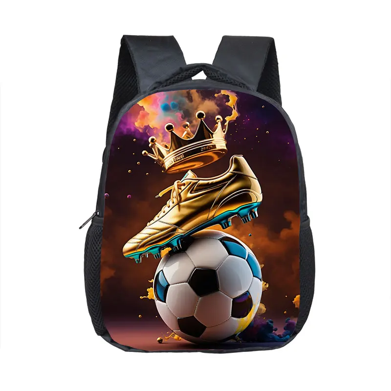 12inch Cool Soccer with Golden Crown Print Backpack for Kids Hot Blood Football Sport Schoolbags Toddler Kindergarten Bookbag