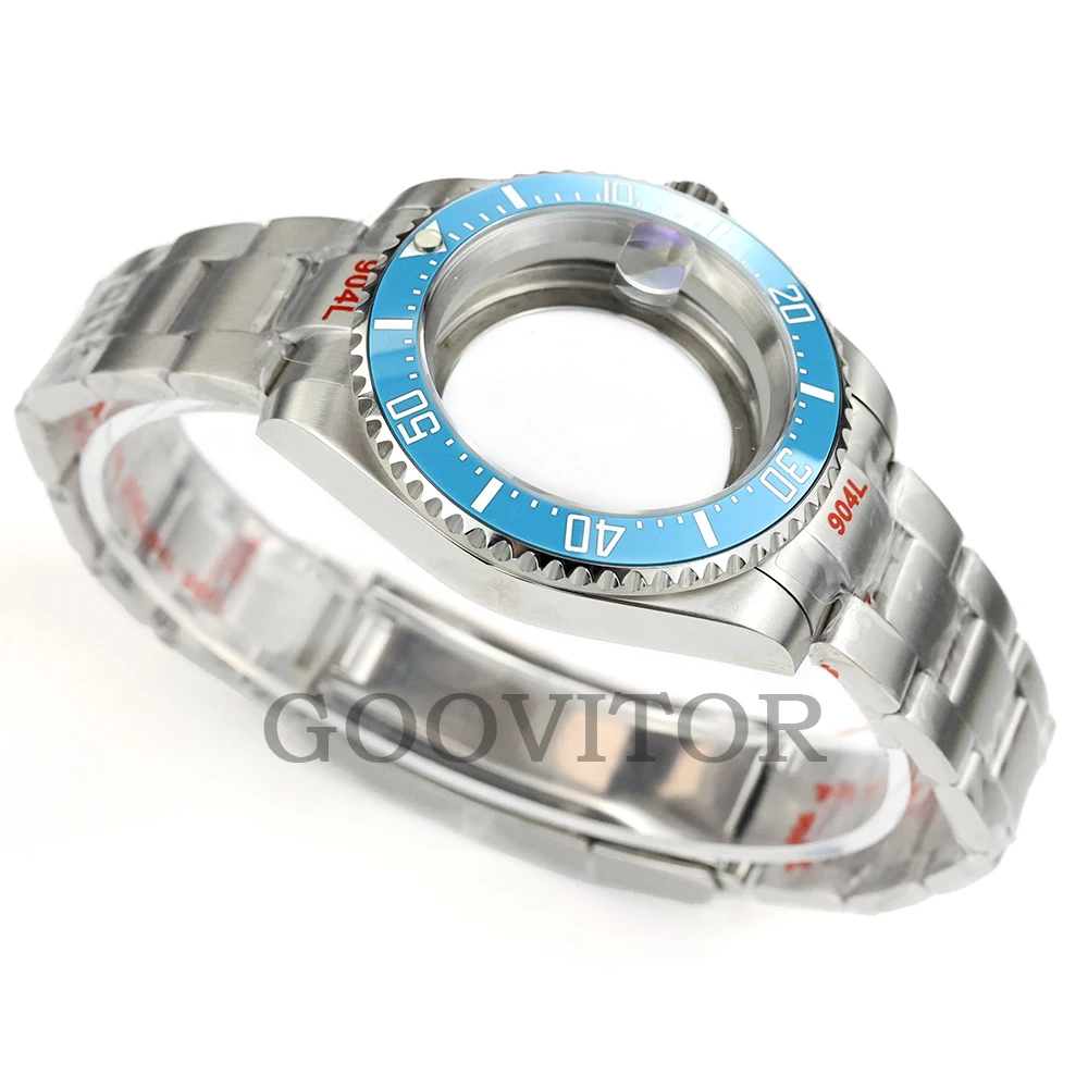 Ice blue Ceramic bezel 40mm Watch Case Waterproof Fit NH35 NH34 NH36 NH38 Movement Oyster Bracelet SUB GMT Case Watch Accessory