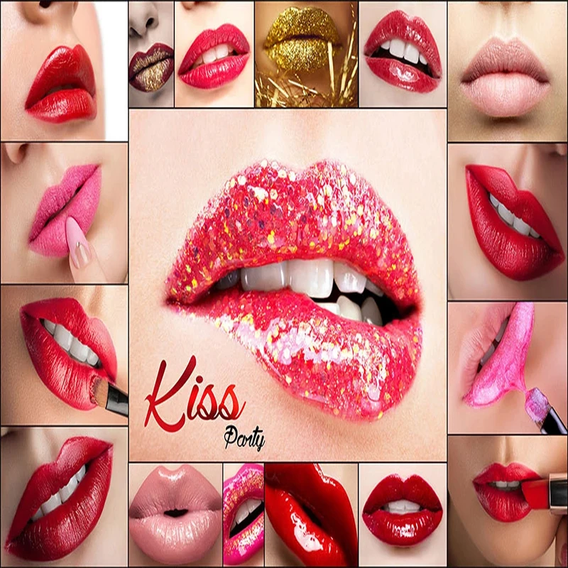 Custom Mural Wallpaper 3D Red Lips Creative Poster Photo Wall Painting KTV Bar Makeup Shop Background Wall Decor Papel De Parede