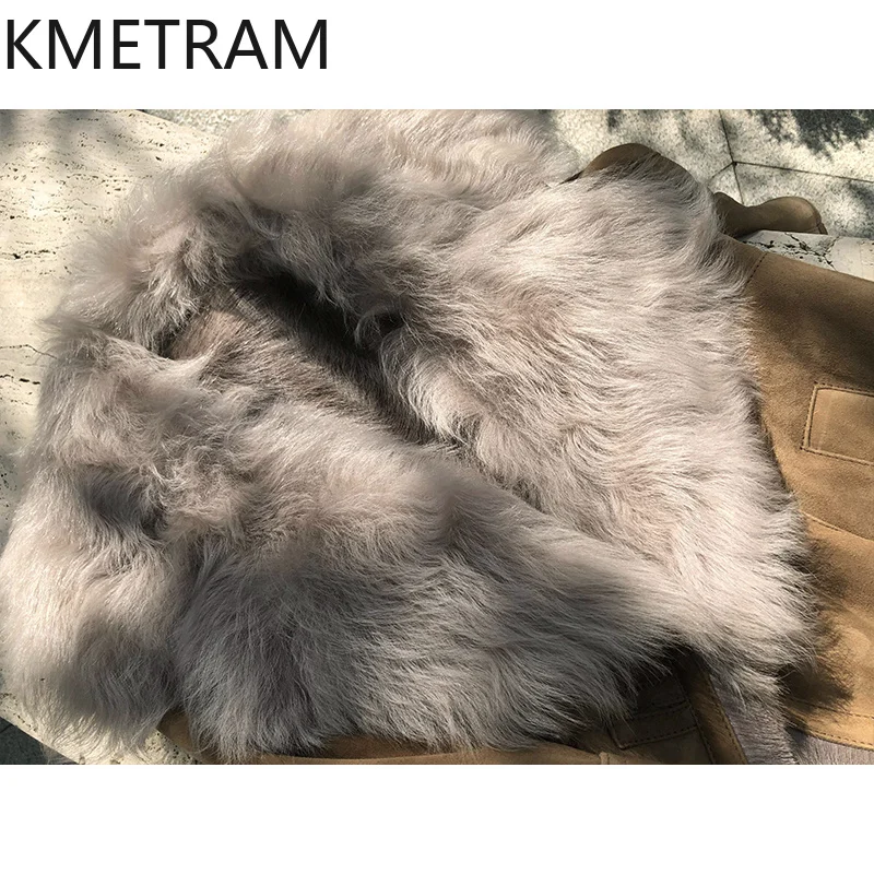 Natural Goatskin Wool Double Faced Fur Jacket Women Luxury Long Real Fur Coat Xiaohu Wool Collar Winter Woman Clothing 2025 шуба