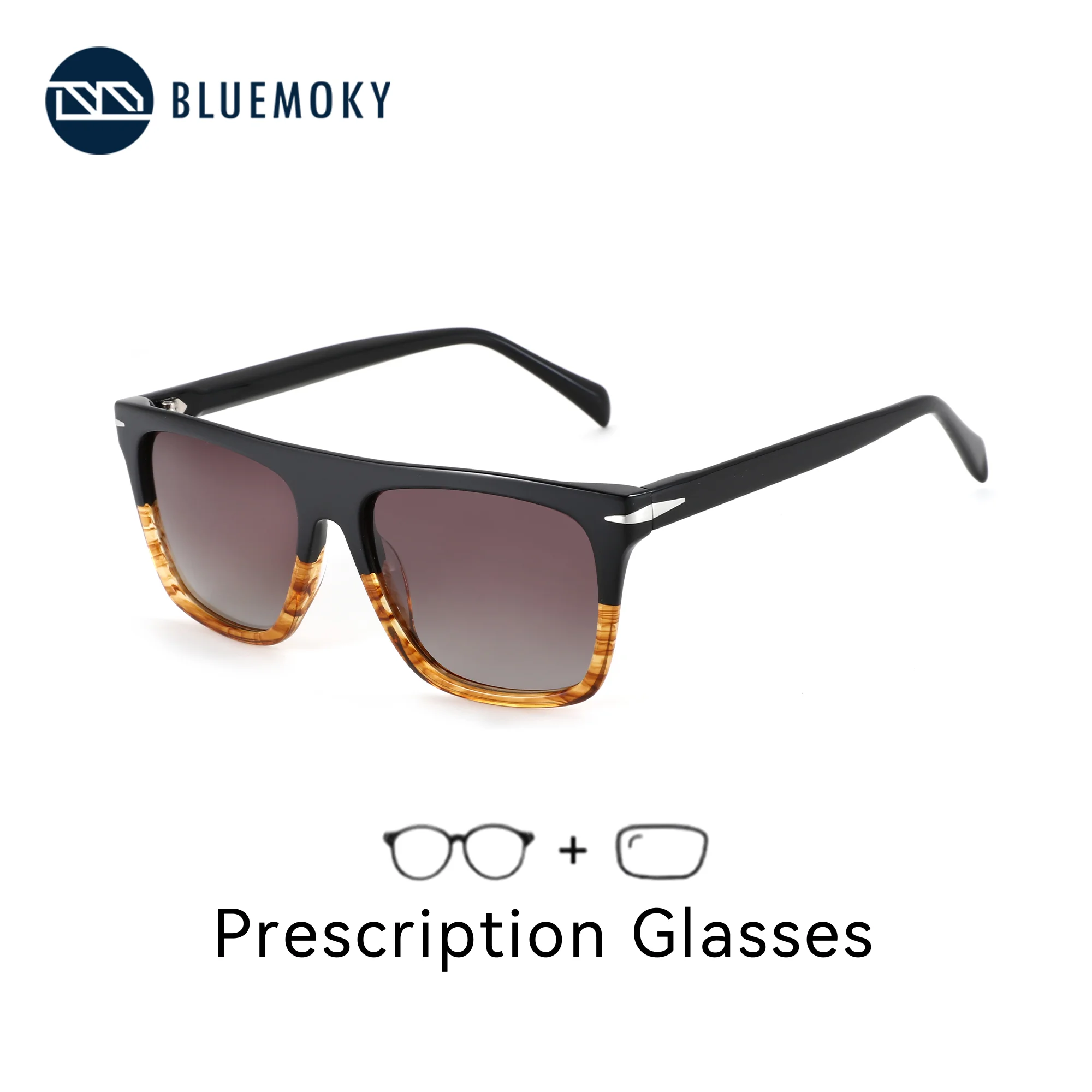 

BLUEMOKY XL Size Handmade Acetate Square Polarized Prescription Sunglasses For Men Trendy UV400 Progressive Optical Sun Glasses