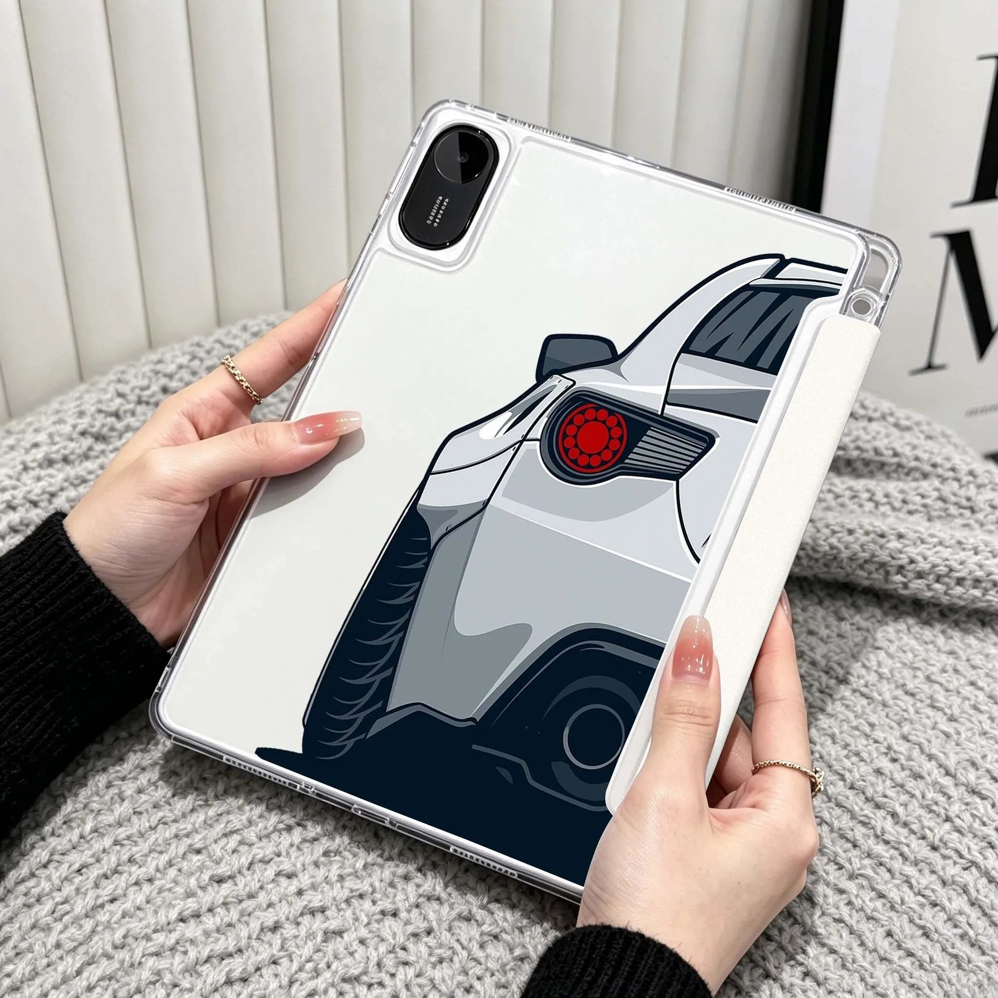 Red Car Cartoon Case For Xiaomi Redmi Poco Pad 5 6 7 8 Pro SE 11 11.2 12.1 Inch Transparent Y-Shaped Folding Tablet