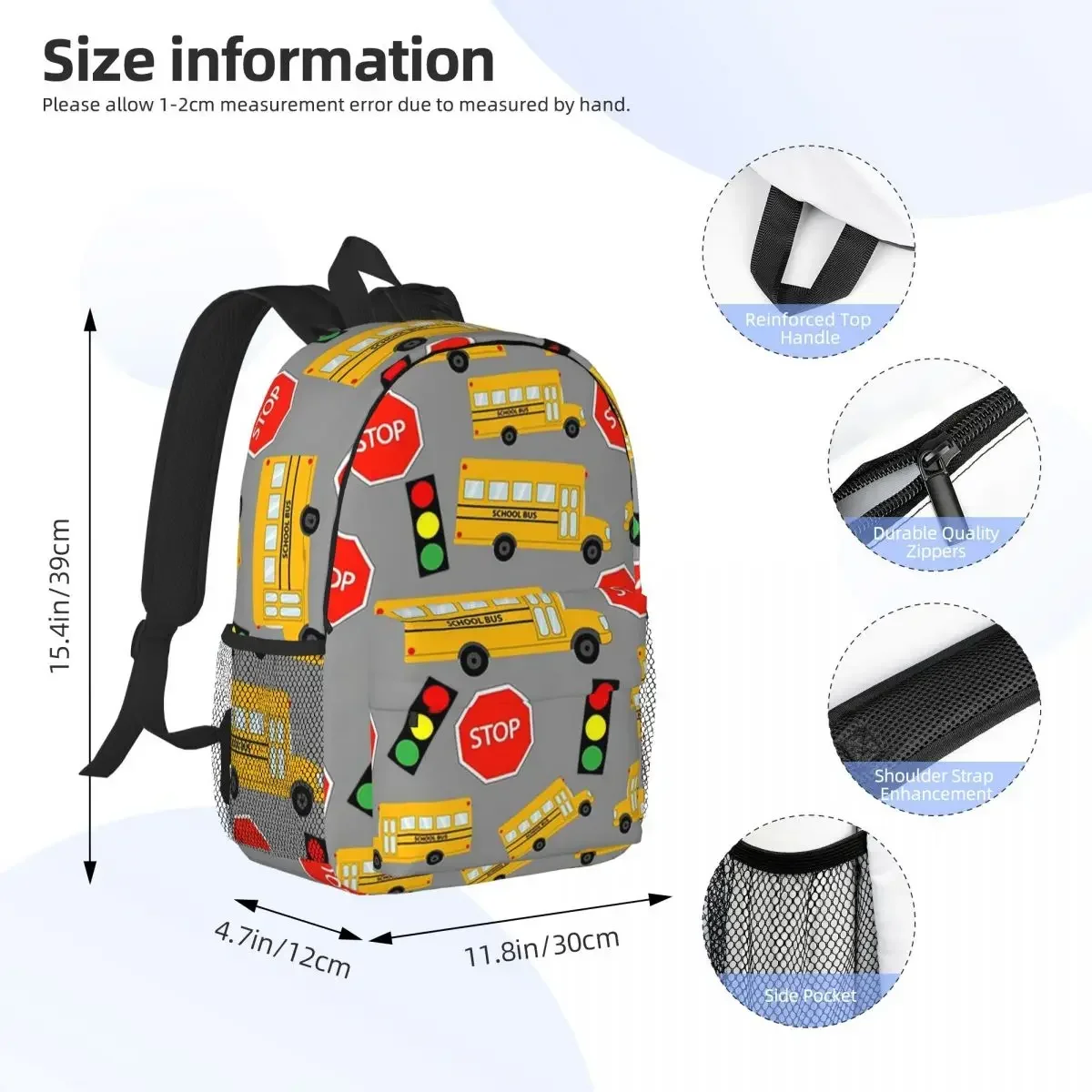 Yellow School Bus Stop Sign Traffic Lights Backpacks Teenager Bookbag Cartoon Students School Bags Laptop Rucksack Shoulder Bag