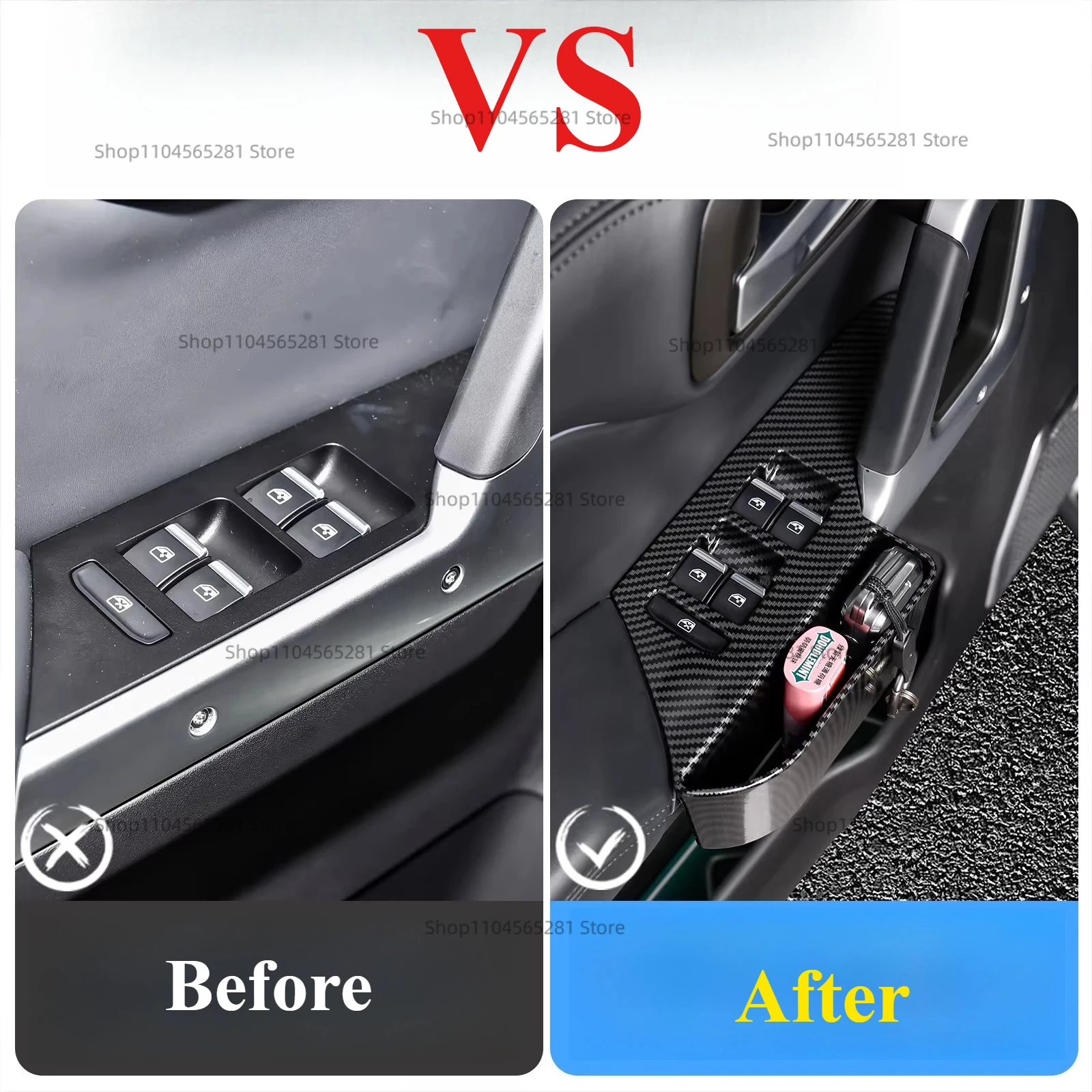For BAIC Beijing 212 T01 2024-2026 Carbon Fiber Texture Car Door Window Switch Panel With Storage Box Organizer Interior Trim