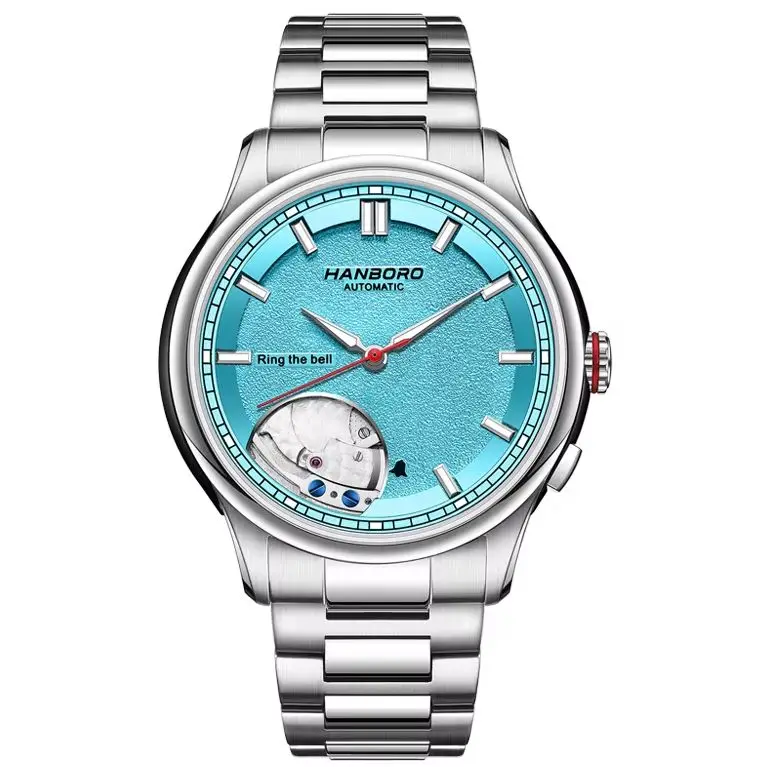 HANBORO Men Automatic Watch Luxury 41.5mm Alarm Mechanical Wristwatch Waterproof Sapphire Luminous Ring The Bell Miyota9015