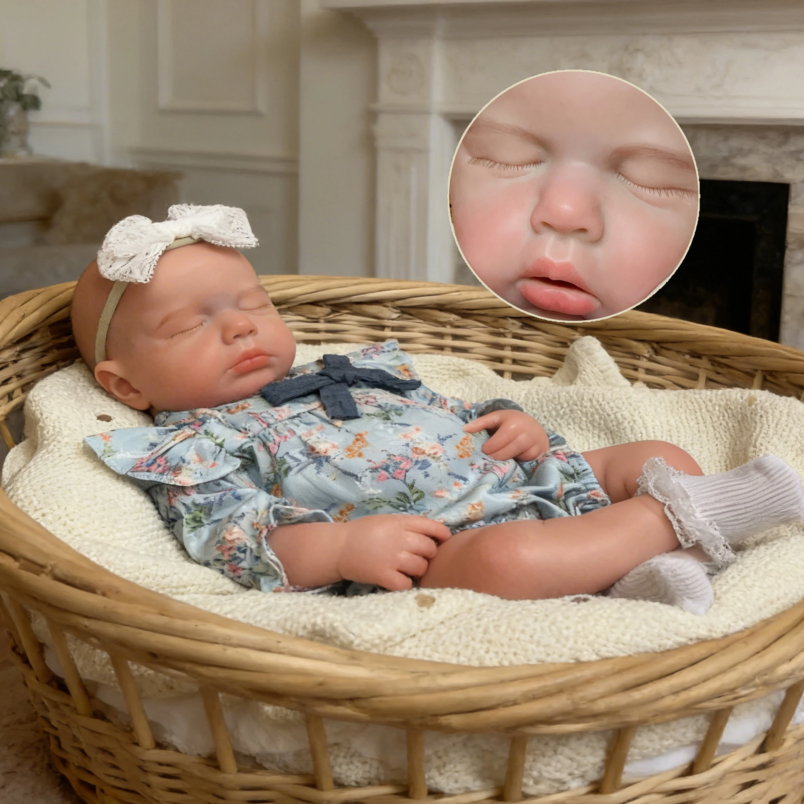 18 Inch Open Mouth Silicone Reborn Baby Dolls Simulated Asleep Loulou Girl 3D Paint Finished Newborn For  Birthday Gift