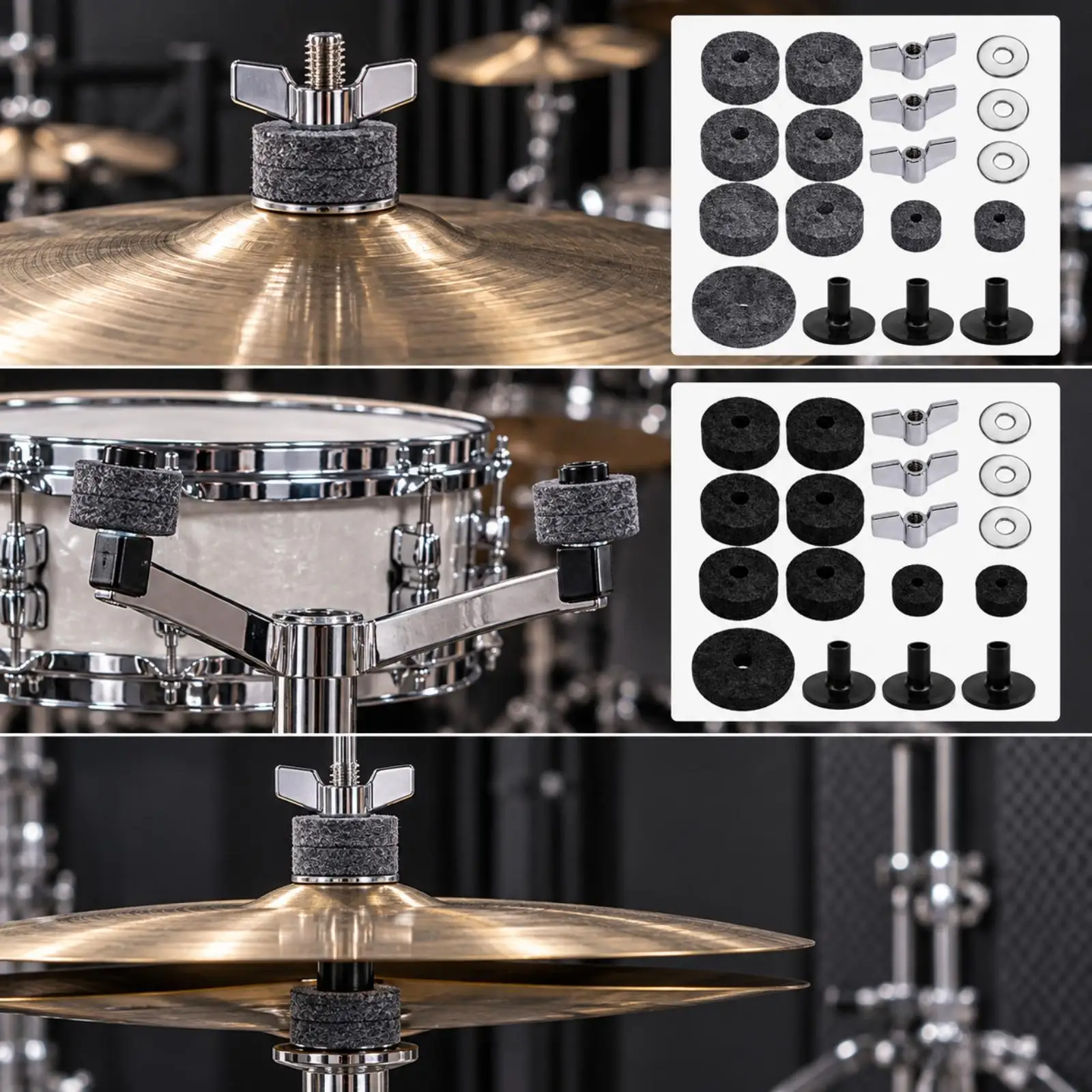 Drum Set Cymbal Hardware Kit with Felt Pads in Multiple Sizes for Shock Absorption and Mounting