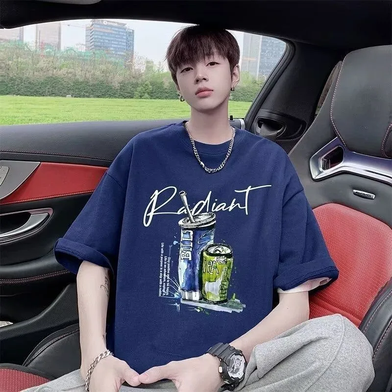 New Summer Collection Pure Cotton Short-sleeved T-shirts Men Stylish Cool American Brand Ins Style
