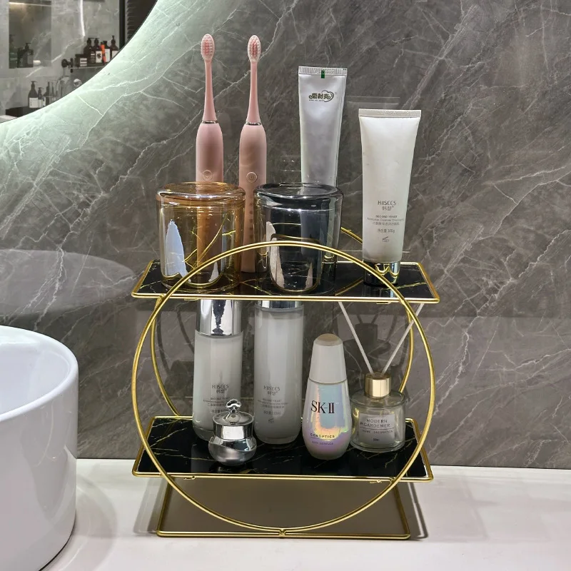 

Железная полка для хранения в ванной комнате, настольная 2-слойная стойка для хранения предметов первой необходимости, туалетный столик, органайзер, полка, аксессуары для домашнего декора