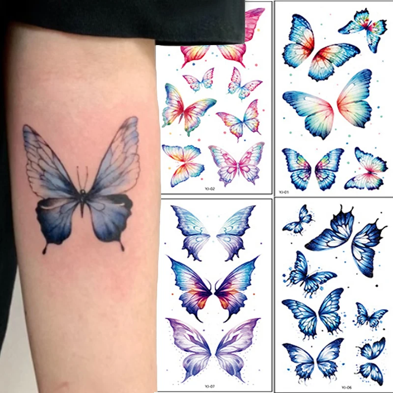Colorful Butterfly Temporary Tattoo Stickers Waterproof Face Body Disposable Fake Tattoos Stickers Women Eyes Makeup Decoration
