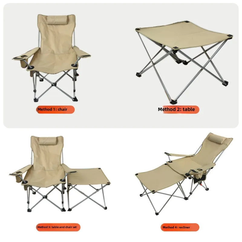 Outdoor Folding Recliner Portable Multi-gear Adjustment Sit and Lie Chair Camping Camping Table and Chair Lunch Break Chairs