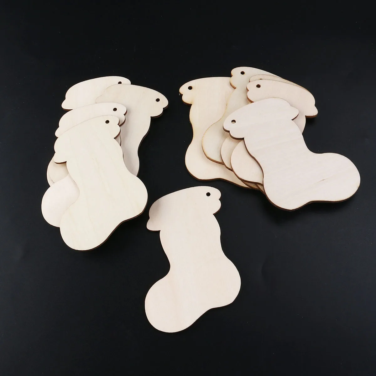

10pcs Christmas Sock Hanging Wooden Embellishment For Craft Diy Scrapbooking Stocking Pendant Holiday Decoration