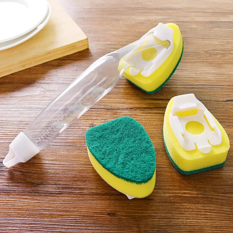 1 ชิ้นเปลี่ยนได้แปรงทําความสะอาด Refill Liquid Handle Scouring Pad ฟองน้ําแปรง Dispenser จาน Scrubber เครื่องมือซักผ้าบ้าน