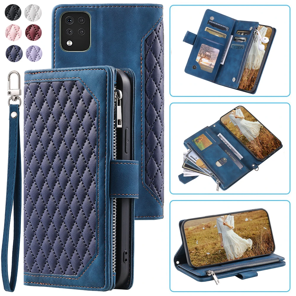 Fashion Zipper Wallet Case For LG K42 Flip Cover Multi Card Slots Cover Phone Case Card Slot Folio with Wrist Strap