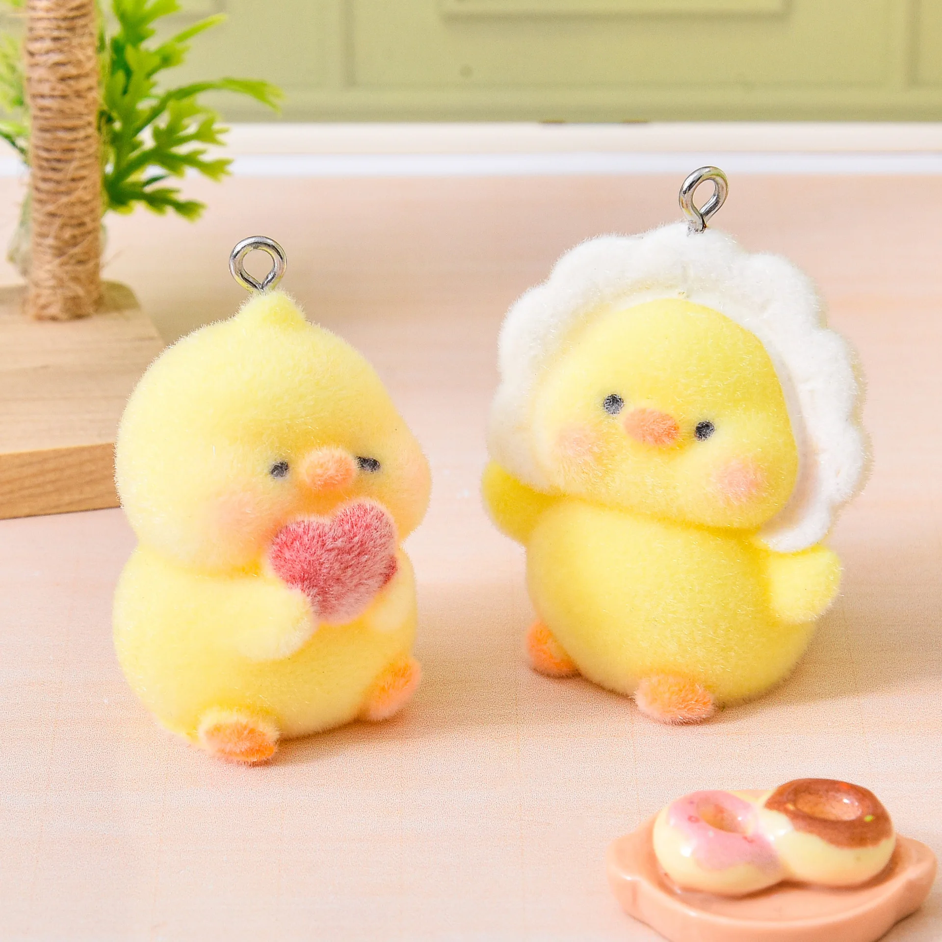 18pcs 3D Flocking Resin Cute Yellow Duck Doll Cartoon Animal Charms For Keychain Necklace Earring Making DIY Jewelry Accessories