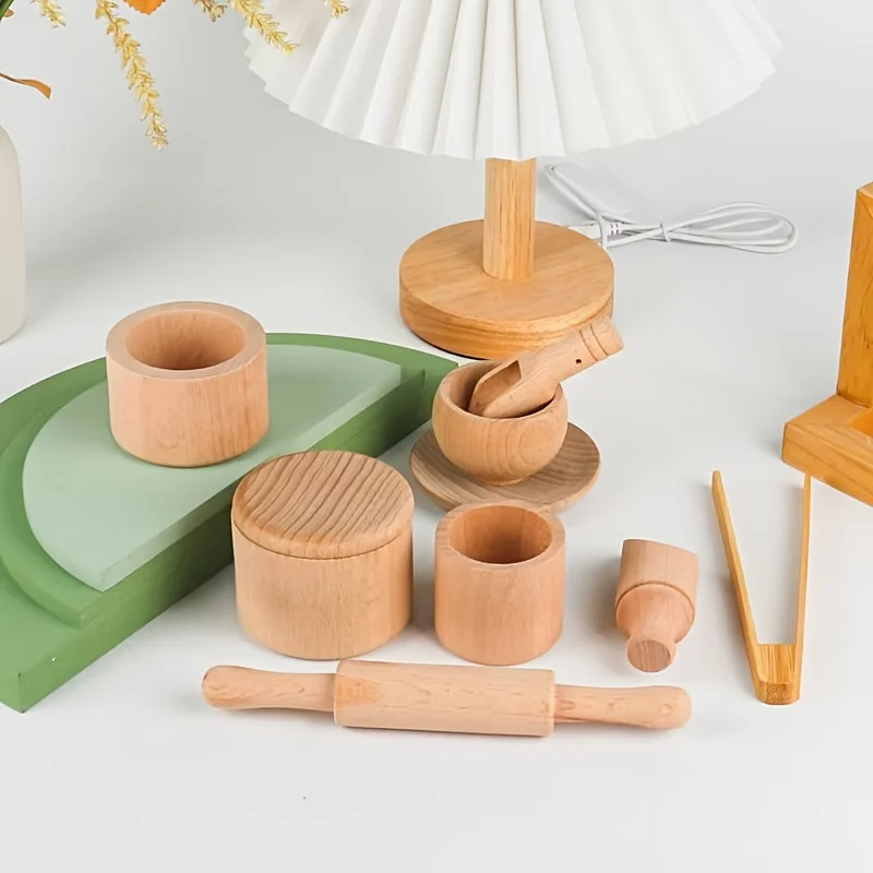 1 Zestaw Symulowanych Zestawów Herbacianych do Kuchni, Zabawki do Udawania Domu, Zabawki Drewniane, Zabawki do Domku dla Lalek, Prezenty Świąteczne, Prezenty Urodzinowe
