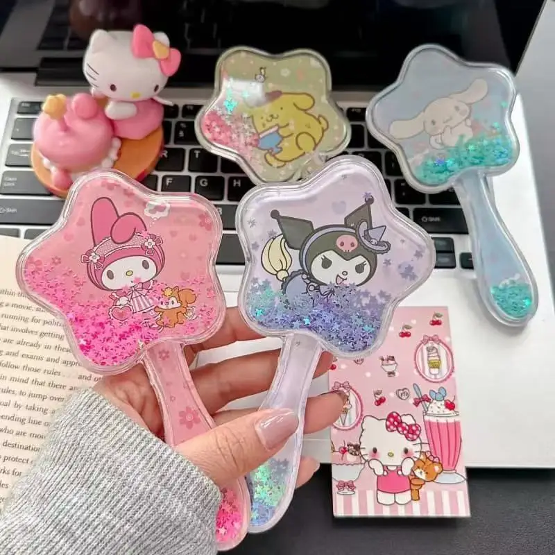 Peigne transparent Sanrio Flow Sand, peigne de massage à coussin d'air, peigne à coussin d'air pour étudiantes, peigne pour cheveux bouclés, grand peigne à motif de dessin animé