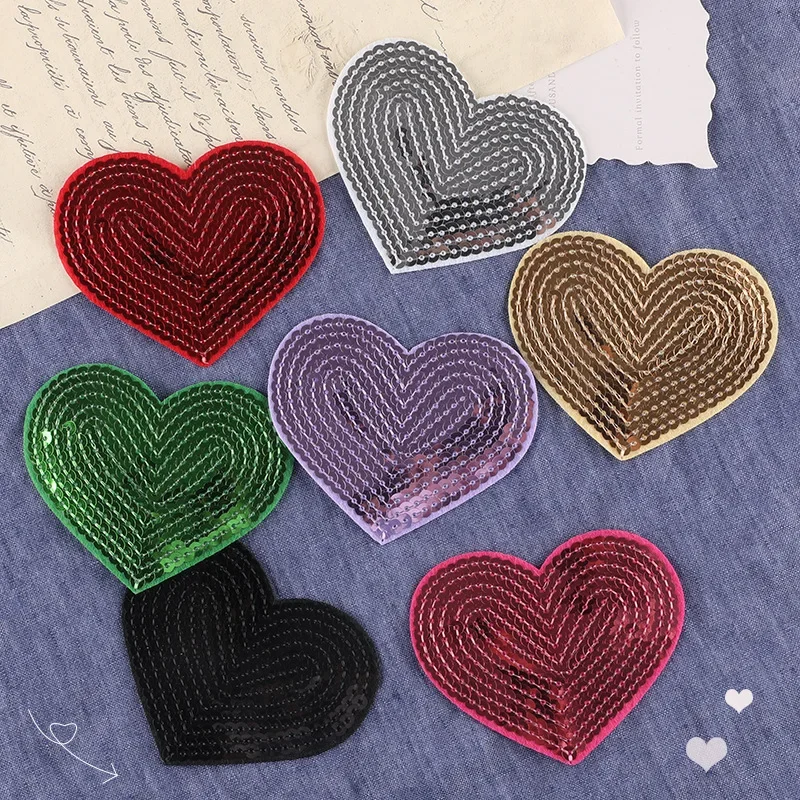 

1 Piece Heart Sequin Embroidery Cloth Patch Iron-on Transfers for Clothing Backpacks Patchs Anti Imperfection Applique Patches