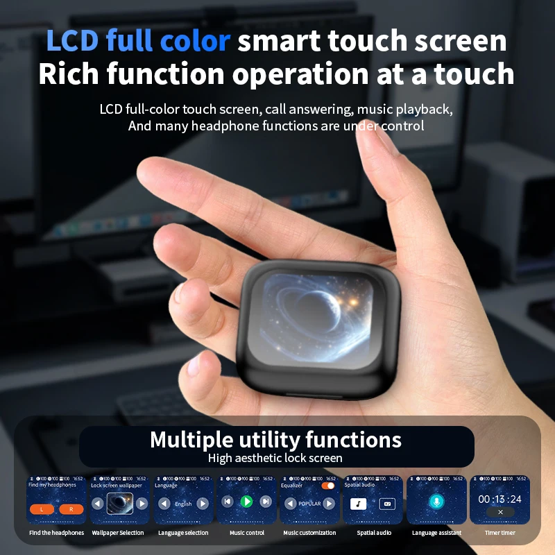 AI Translation Bluetooth Earbuds Supporting 134 Languages HiFi Surround Sound Full-Color Touchscreen LCD Long Battery Life