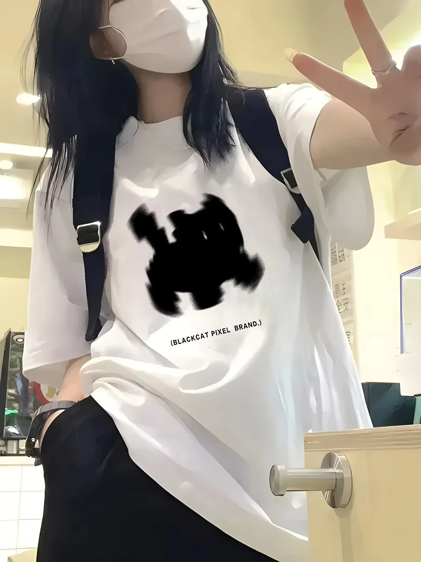 Nouveau T-shirt décontracté été 2026 pour hommes et femmes, imprimé chat pixel mignon, col rond, coupe ample, en pur coton, à manches courtes